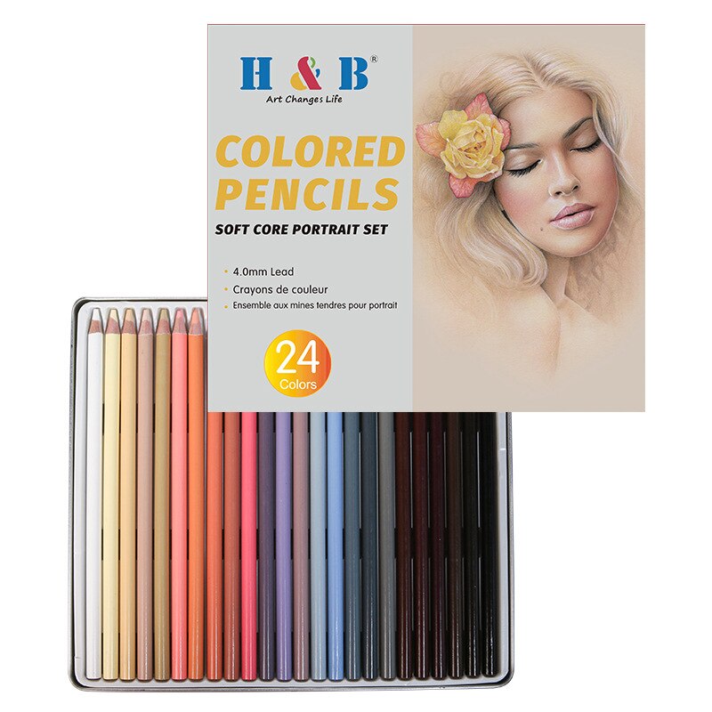 Lápices de colores con personajes de 24 colores, juego de plomo para pintar la piel, retrato de colores, suministros de pintura artística pintados a mano