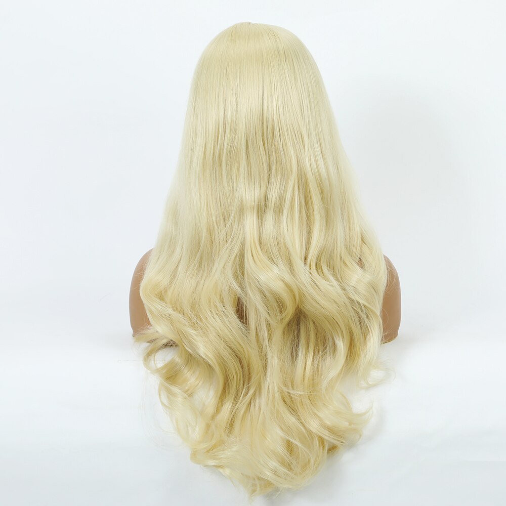 CharmSource Long Natural Wavy Lace Part Synthetic Wigs Light White Blonde for Women Daily Hair High Density Heat Resistant Wig