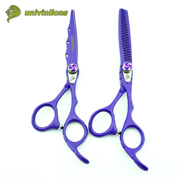 6" purple teflon hair scissors barber shears razor scissors haircut hairdressing scissors hairdresser supplies: set poly bag
