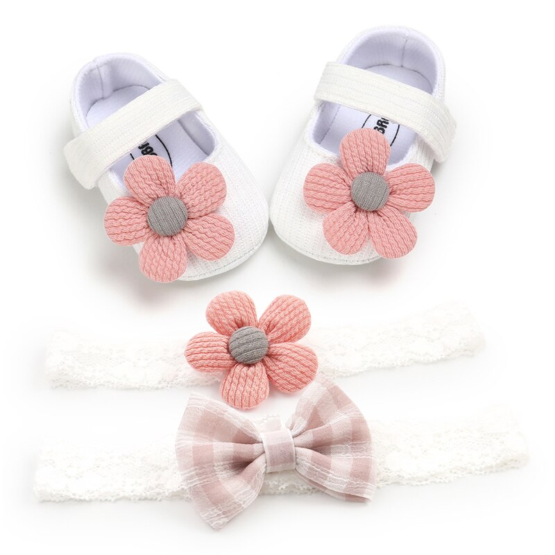 6 colors Baby Baptism Shoes and Headband Set Soft Sole Floral Mary Jane Flats and Hairbands 3 Piece Set for Infant Girls