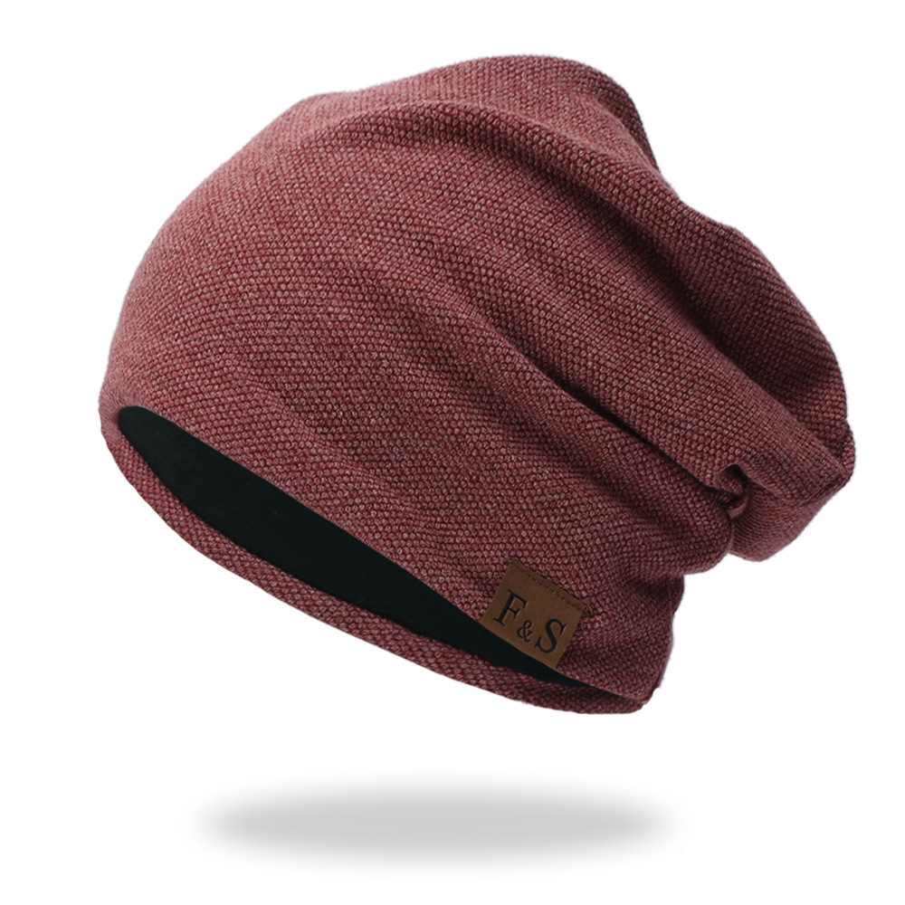 Gorro ligero informal térmico elástico de punto de algodón, gorro cálido para otoño y primavera, ropa deportiva: claret