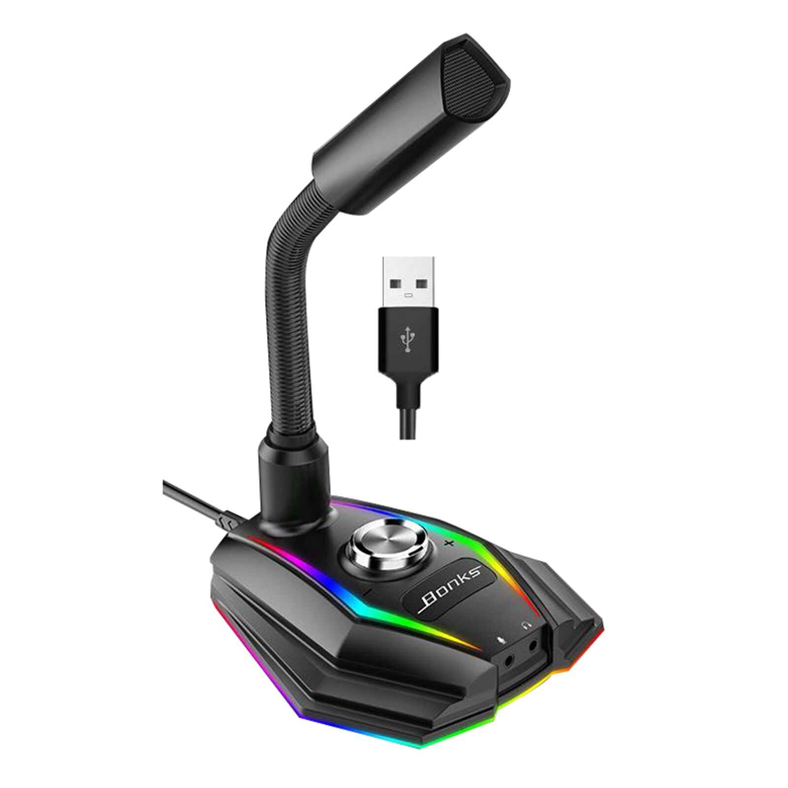 USB Computer Microphone, PC Mic Microphone for Computer with Mute Button and RGB Rainbow Light for ZRecording, Meeting, Games
