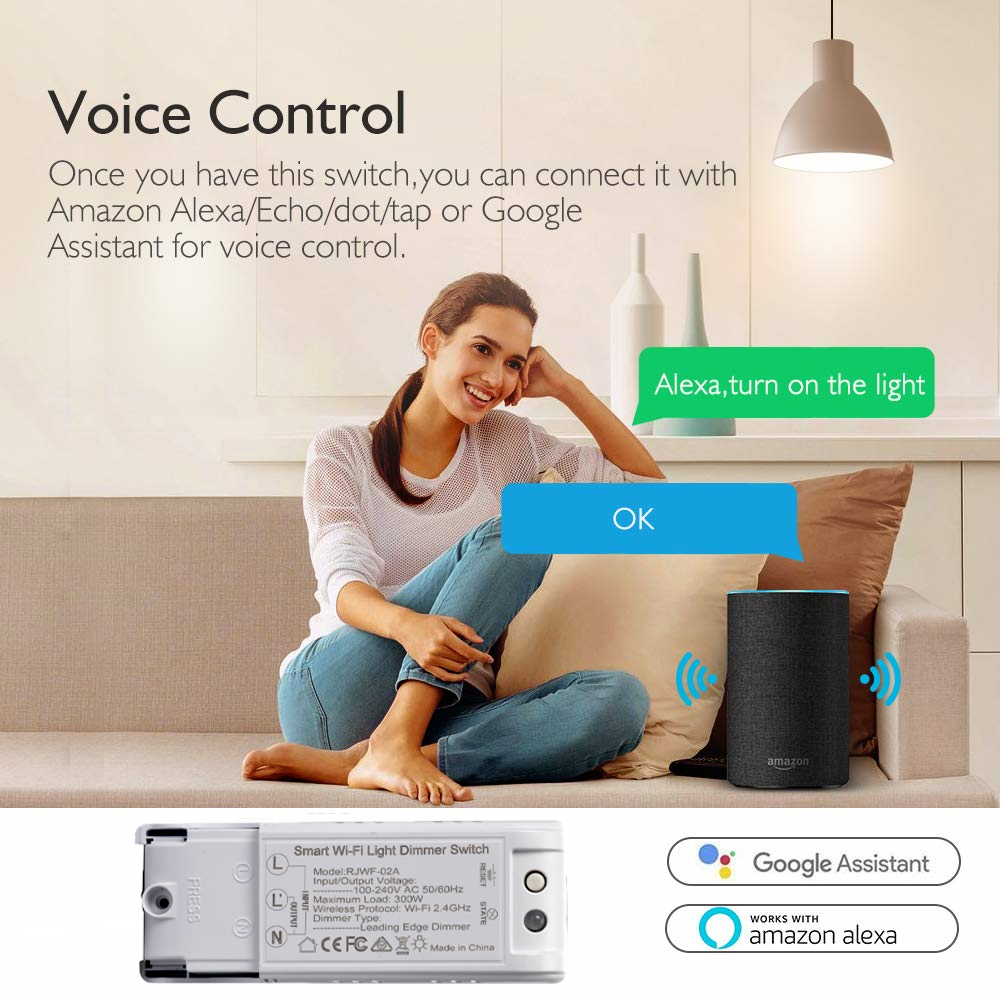 Smart wifi-dimmerbryter,for glødepære,tuya/smart life alexa/google enhetskontroll smart dimmermodulbryter