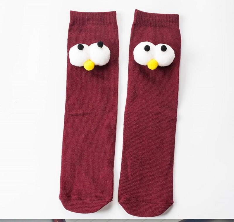 Meias de bebê longas de algodão para desenho de olho grande para infantil meninas socks for girl: wine red