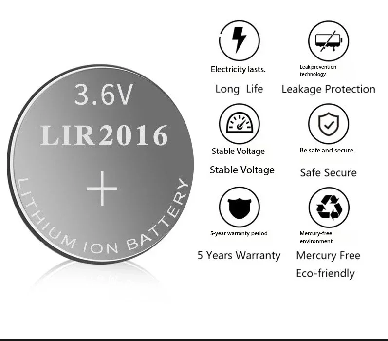 1–10 Stück wiederaufladbare LIR2016-Batterie, 3,6 V, hohe Kapazität, für Uhren, Fernbedienungen, Spielzeug, ersetzt CR2016 LM2016