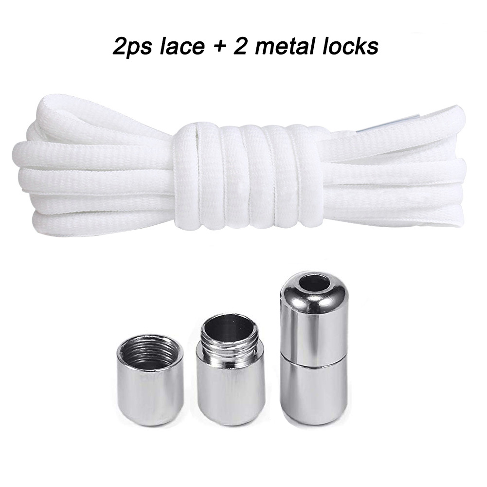 Elastische Geen Tie Schoenveters Ronde Metalen Lock Veters Voor Kinderen En Volwassen Sneakers Quick Schoenveters Halve Cirkel Shoestrings: WHITE