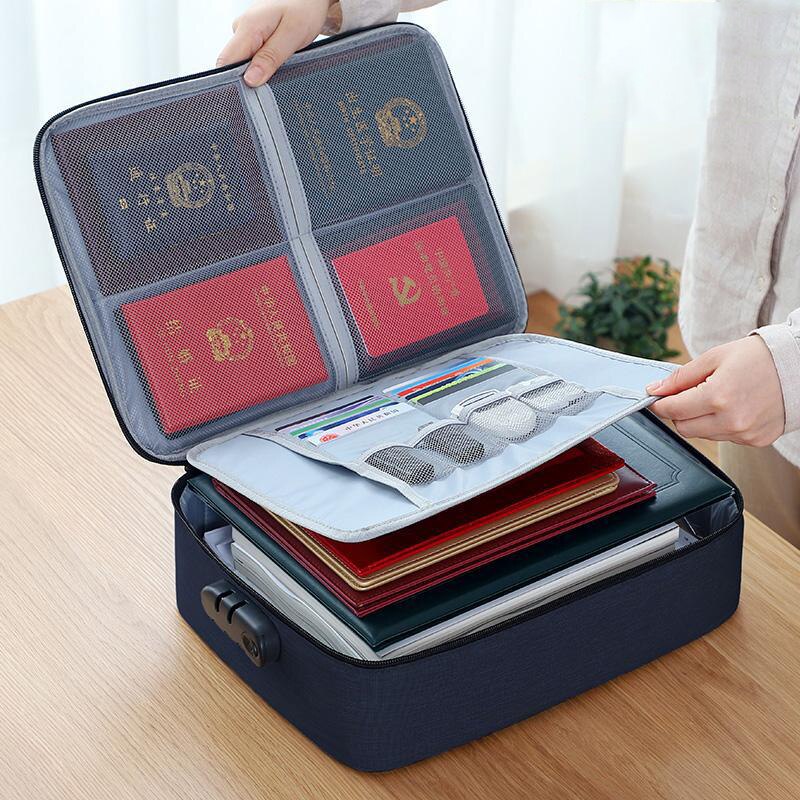 Portable Large Capacity Document Bag Password Lock File Folder Ticket Bag for Home Travel Organizer Storage Supplies Duffle Bag: 2 Layers Blue