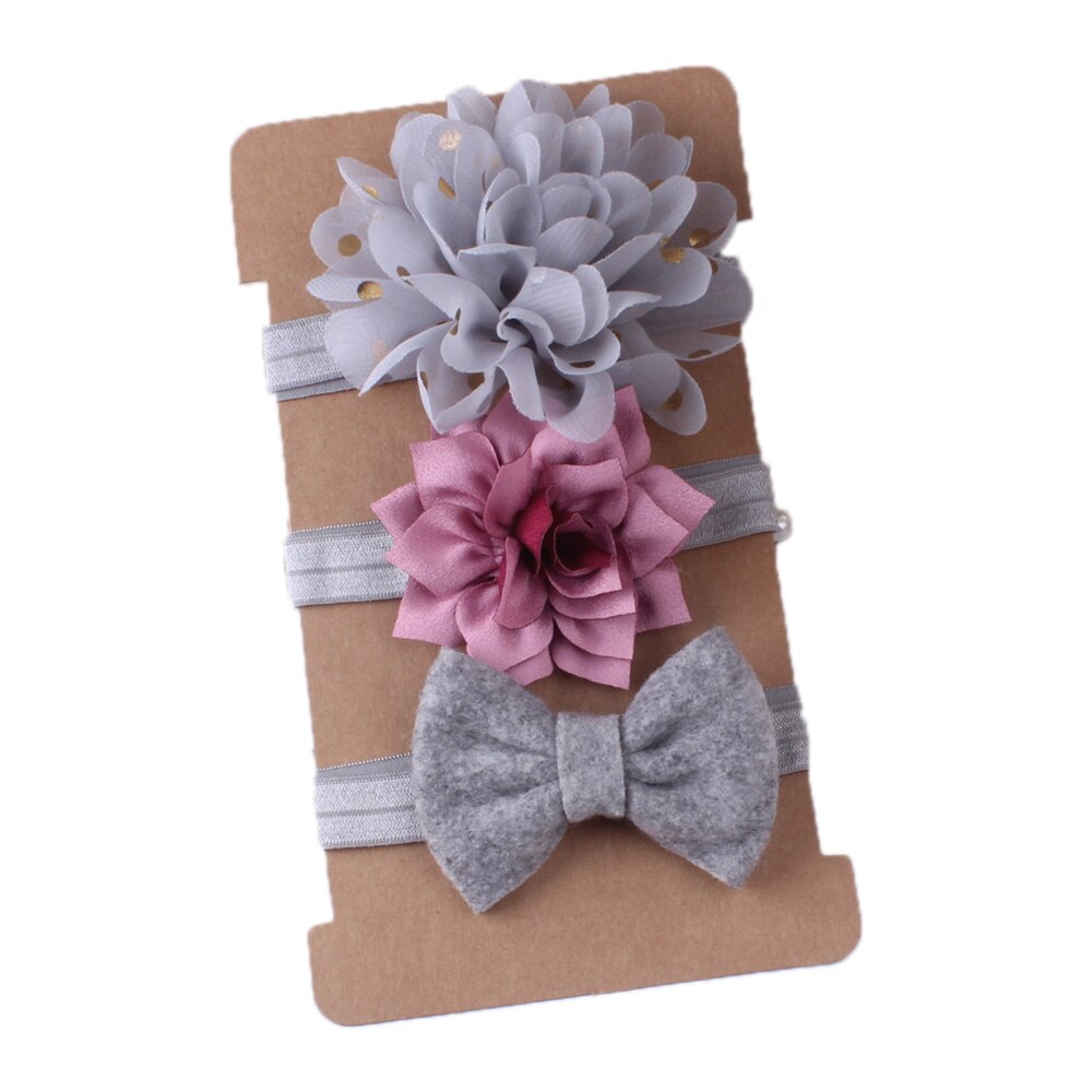 Faixa de cabelo tipo flor para menina, 3, pçs/set, acessórios infantis para cabelo, tiara turbante, chiffon: grey