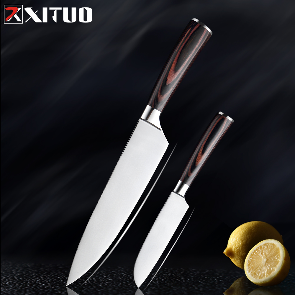XITUO Sharp kitchen knife Sets 2pcs 7CR17Mov stainless steel german Chef knives Cleaver Peeling Salmon Slicing Vegetable Utility