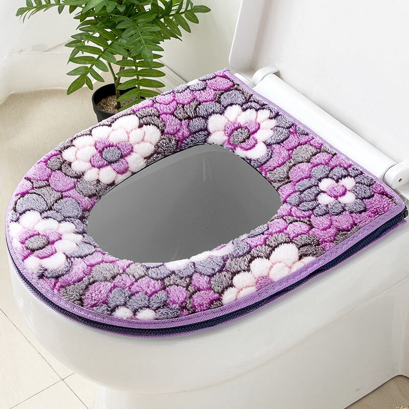Baño cremallera tipo calentador inodoro Closestool lavable suave tapa del asiento cubierta Mat Pad: purple