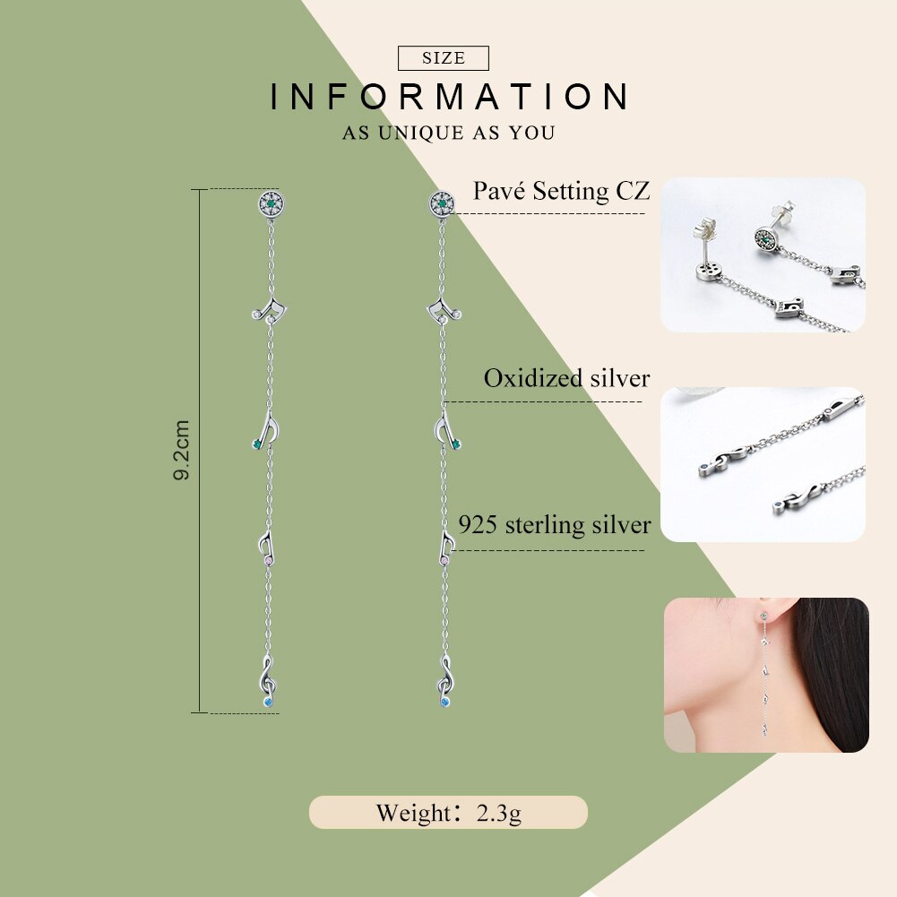 WOSTU Authentische 925 Sterling Silber Wiegenden Notizen Musik Ohrringe Für Frauen S925 Silber Edlen Schmuck CQE202