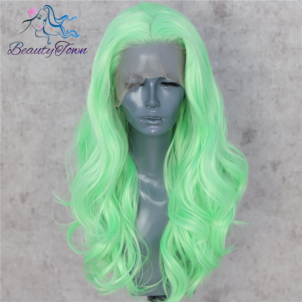 BeautyTown Onda Verde claro resistente al calor Drag Queen Blogger maquillaje mujeres presentes boda peluca frontal de encaje sintético