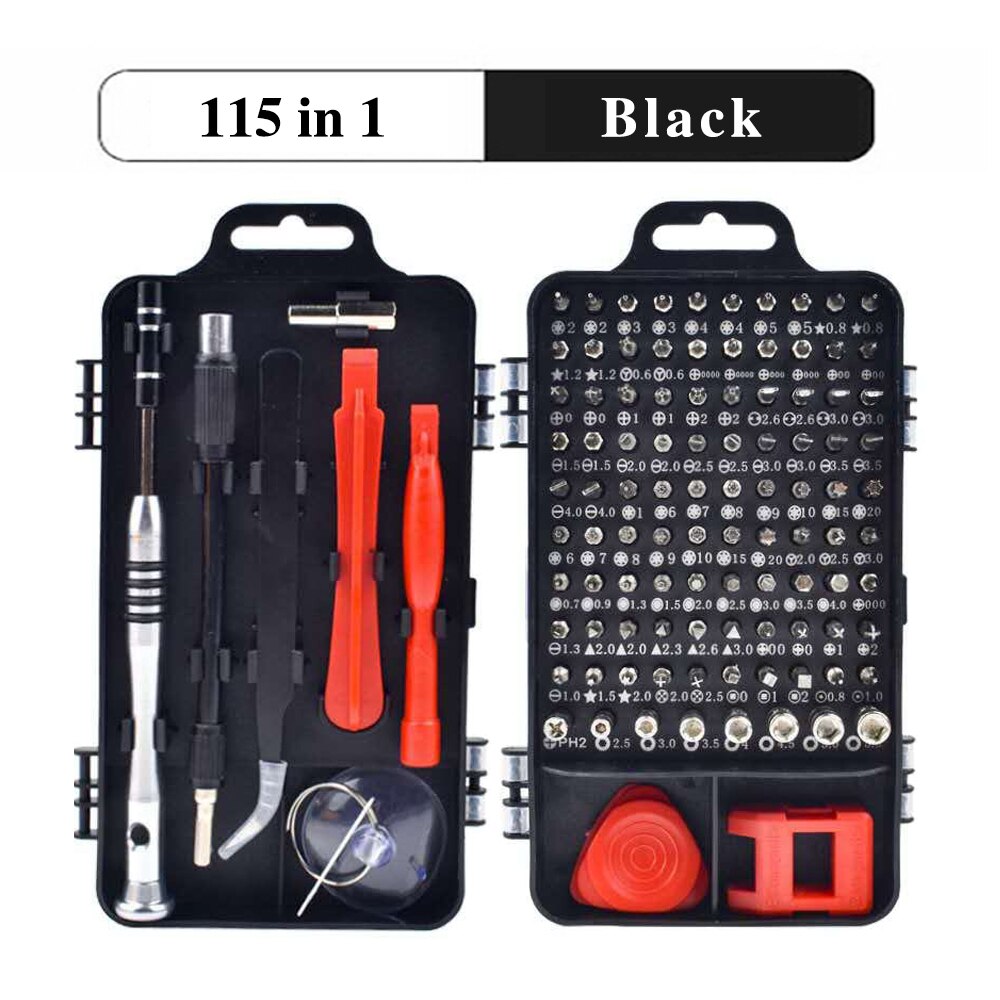 Orange True 115-i-1 Presisjonsskrutrekker Sett for Elektronikk - Krom-Vanadium Stål, Magnetiske Bits, Isolert Håndtak: 115 in 1 svart