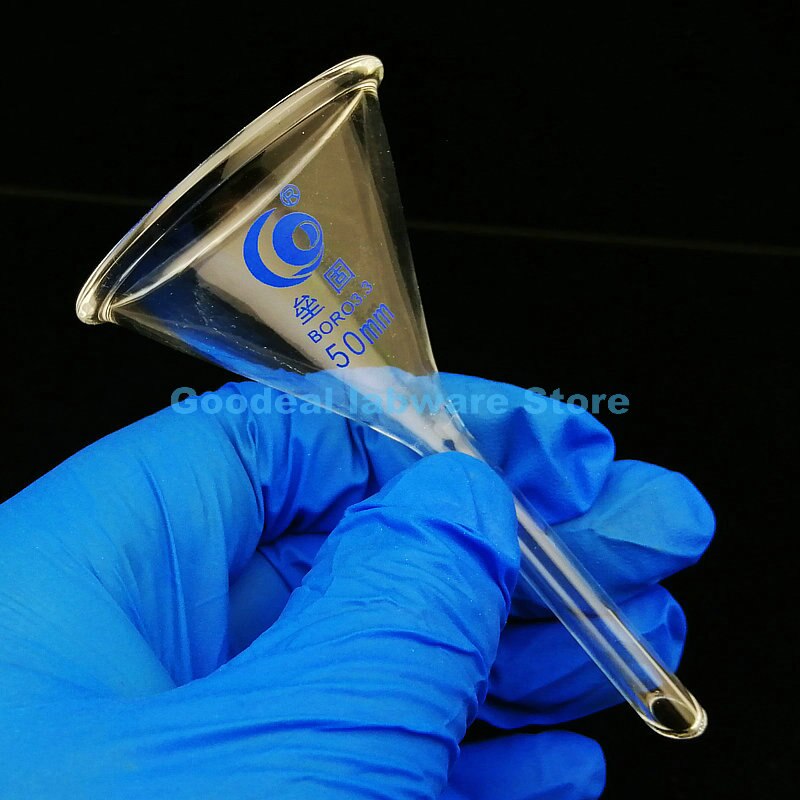 Funil cônico de vidro borossilicato, funil transparente dia50mm com filtro triangular para laboratório, educativo, papelaria, 1 peça