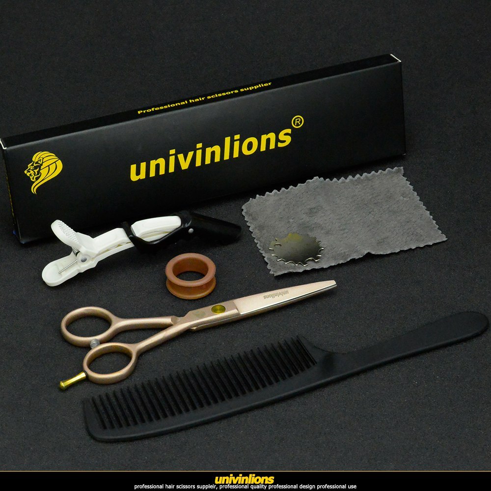 univinlions 5.5" rose gold hairdresser scissors barber hairdressing scissors haircut shears thinning hair golden scissors razor: 1 cutting scissors