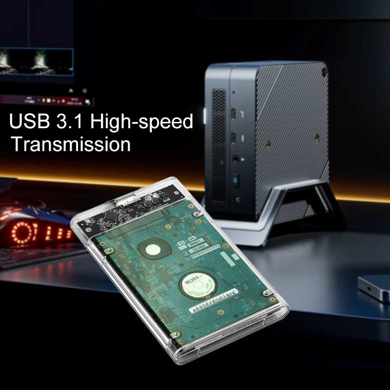 3.0/3.1 HDD Enclosure 2.5inch SATA SSD Hard Drive Case with 5Gbps Transfer Speed and Transparent Mobile External Housing