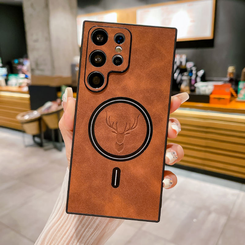 Pour Magsafe magnétique sans fil charge luxe étui de téléphone en cuir pour Samsung S25 Ultra S23 S22 S24 Ultra Plus pare-chocs couverture arrière