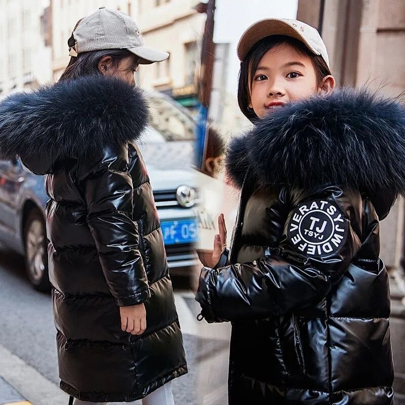 Russian Winter Coats Brand Hooded Big Fur Collar Winter Jackets Parkas For Teenagers Boys Thick Long Coat Kids Clothes