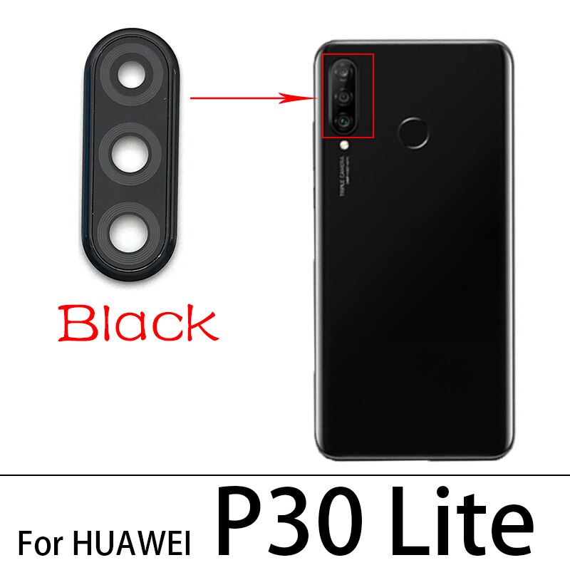 Original Rear Camera Glass Lens With Cover Frame Holder For Huawei P30 Lite P30 Pro Glass Lens With Repair Tools: P30 Lite Black