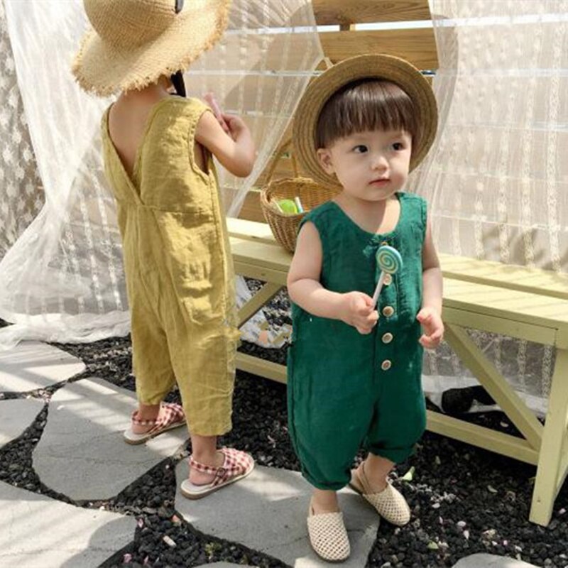 Enfants combinaisons coréen japon garçons filles lin combishorts sans manches combinaisons 1-7 ans