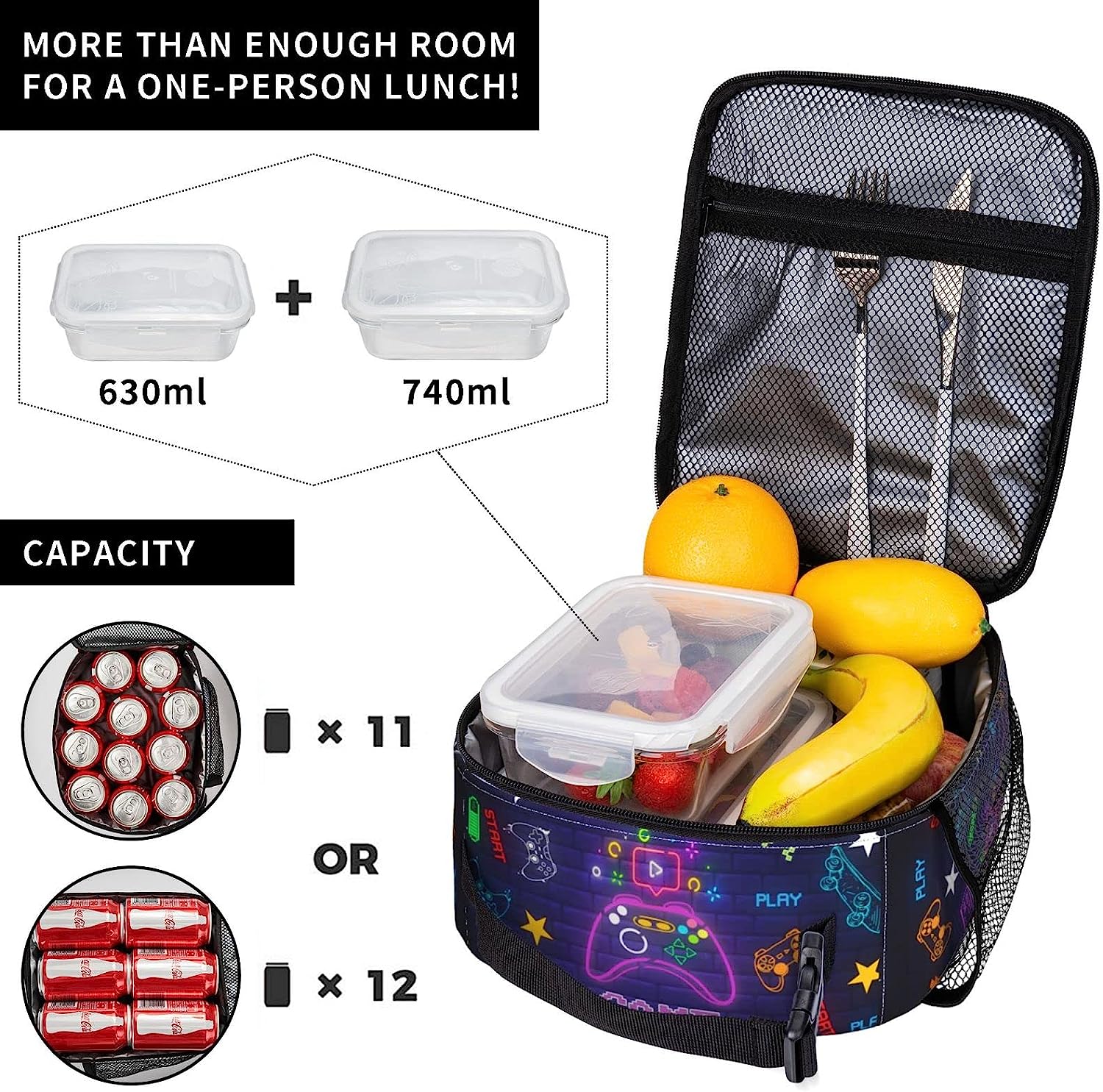 Game Gamer Lunch Box Lunch Bags Insulated Leakproof Lunch Bag for Men Boys Reusable Handbags Thermal Cooler Bento Tote Bag