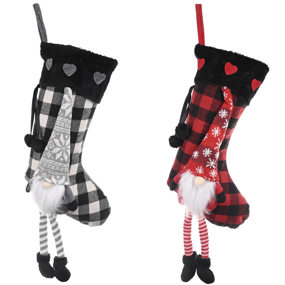 Julstrumpa leggings hängande docka xms-väska noel rutiga strumpor jultomten god jul inredning för hemmet natal dec