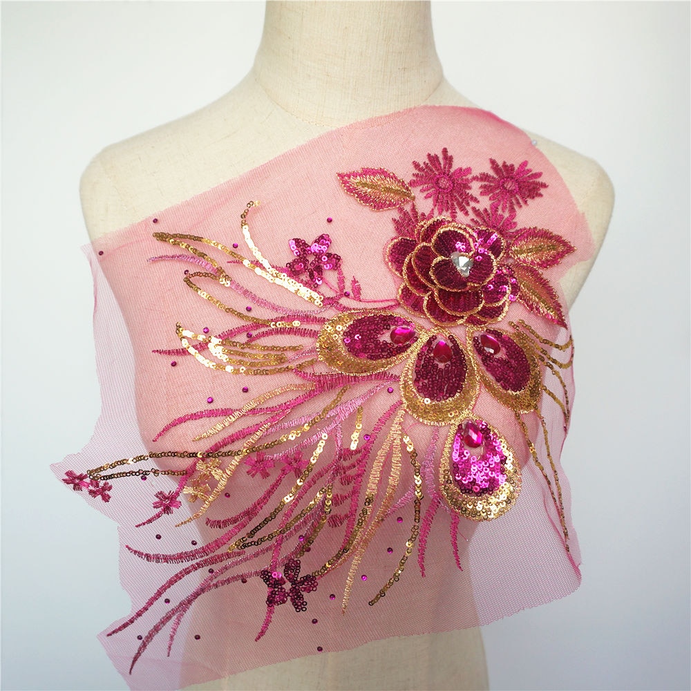 Gouden pailletten 3d bloemen kwastjes kantversieringen strass mesh naai-patches borduurwerk voor bruiloft applicaties decoratie doe-het-zelf