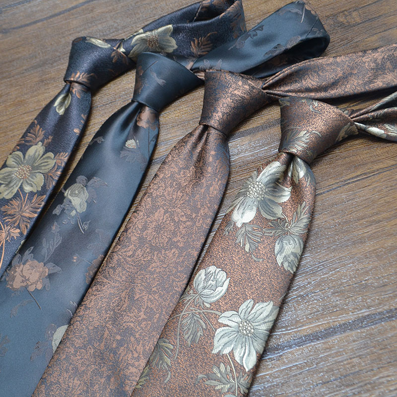 Nueva corbata clásica de poliéster de 8cm para hombre, corbata Retro de negocios con flores Jacquard, patrón de pescado, corbata marrón y negra, accesorios para de boda