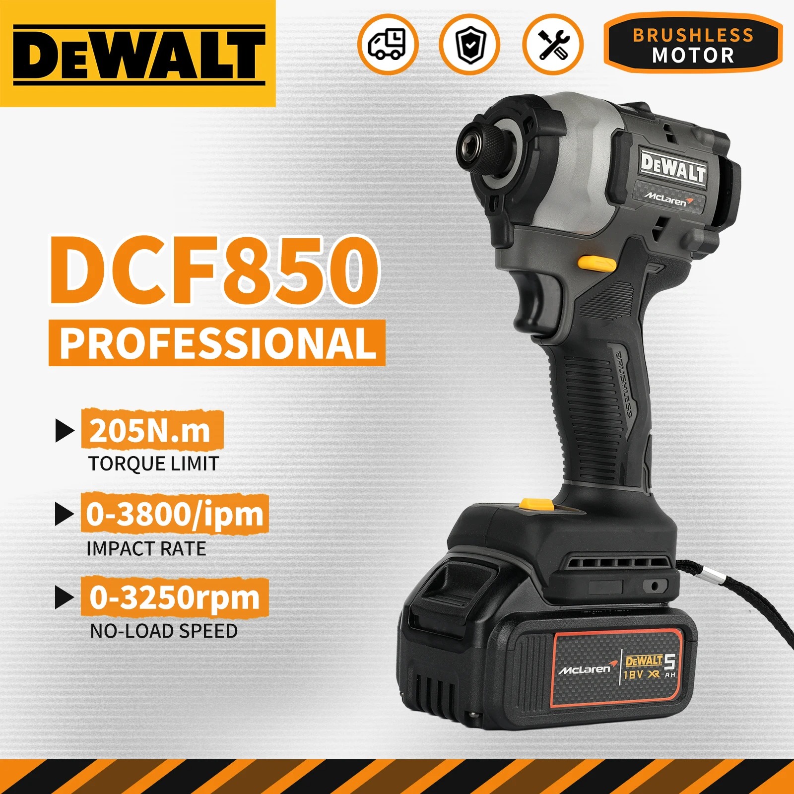 DEWALT DCF85M 20V Max XR Brushless Electric Screwdriver 205Nm Torque 0-3250RPM 13mm Keyless Chuck Variable Speed Power Tool