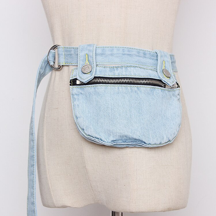 Bolso de pecho de tela vaquera Vintage para mujer, riñonera con cremallera desmontable, cinturones de vaqueros ajustables, bolso para teléfono, cartera,