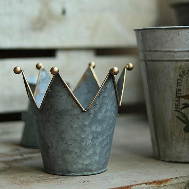Crown Gegalvaniseerd Zink Retro Boerderij Vintage Potten En Plantenbakken