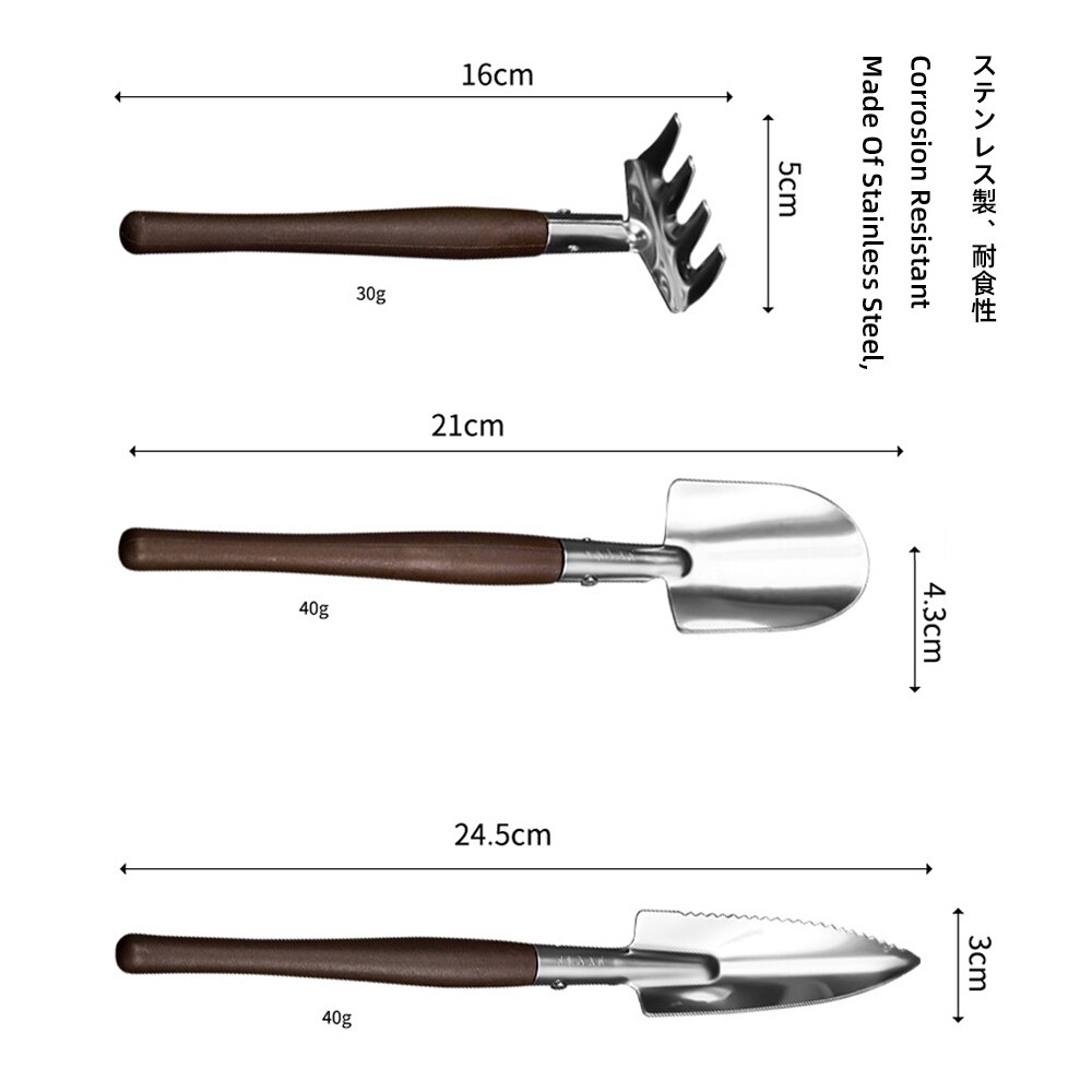 Japanese Gardening 3-Piece Mini Portable Garden Bonsai Shovel Rake Shovel Plant Transplantation Agricultural Cultivation Tool