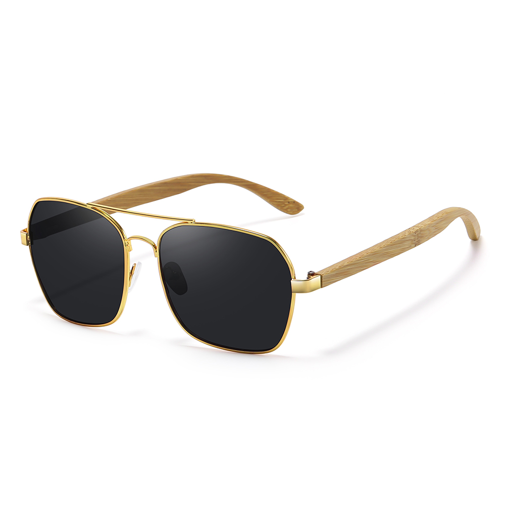 GM Gafas de sol cuadradas metálicas retro de para mujeres y hombres marcas de de lujo gafas de sol de bambú y madera de conducción populares: Negro