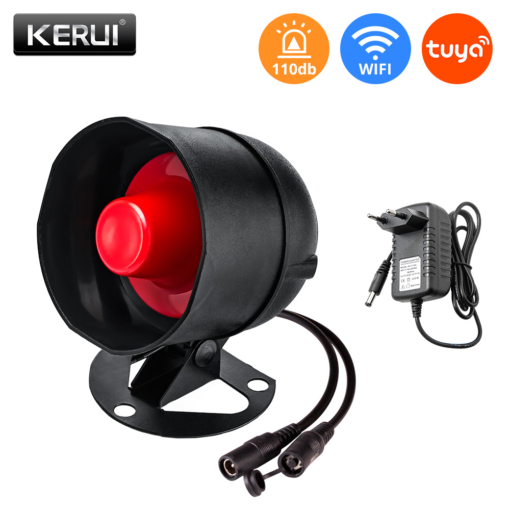 KERUI Tuya Smart WIFI Security Alarm System Kit 110dB Wireless Loud Indoor/Outdoor Siren Horn Home Burglar Motion Door Sensor: army green / Eu plug