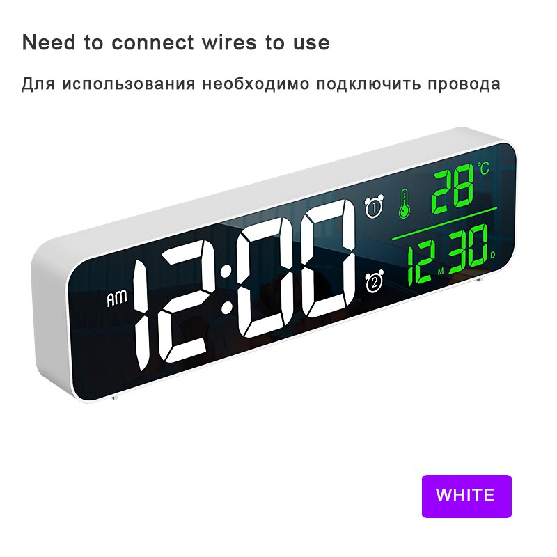 MICLOCK Wireless 10.4 inch Alarm Clock Rechargeable Large LED Wall Digital Clocks 40 Ringtones Sound-Activated Date Temp Display