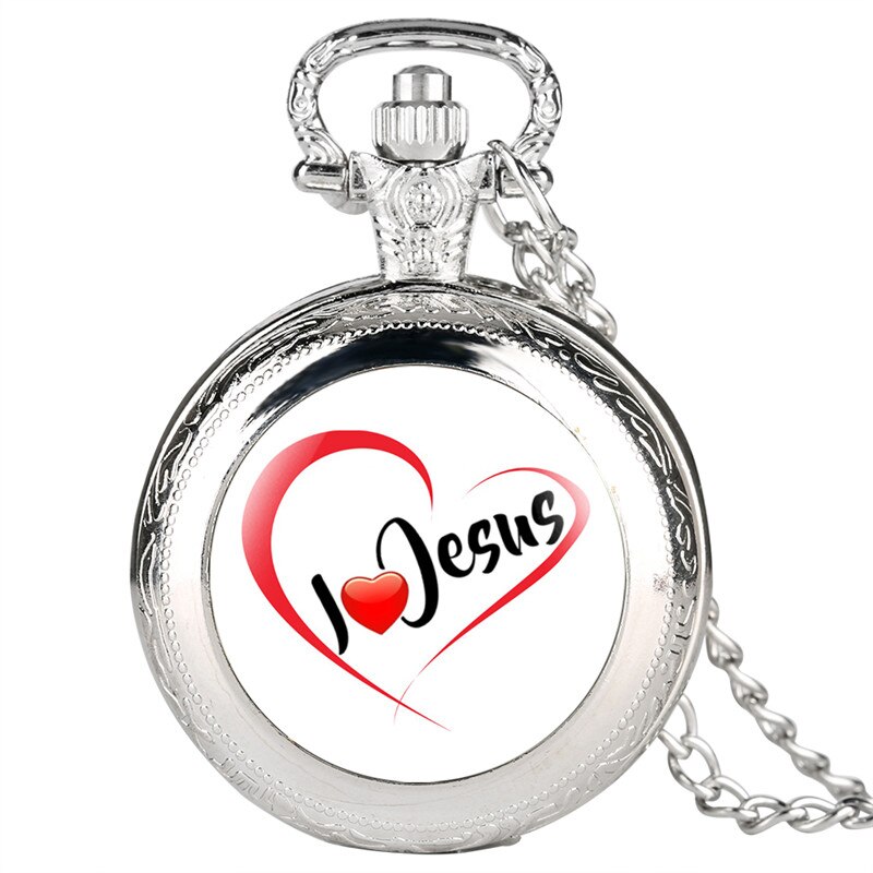I Love Jesus Serie Quartz Zakhorloge Retro voor Mannen Vrouwen Pocket Horloges Unisex Hanger voor Zakhorloge Met ketting
