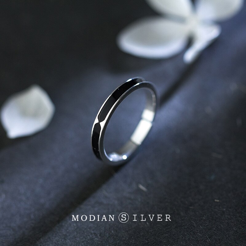 Modian-Anillo de Plata de Ley 925 para mujer, sortija ajustable abierta, color negro, estilo coreano, joyería fina