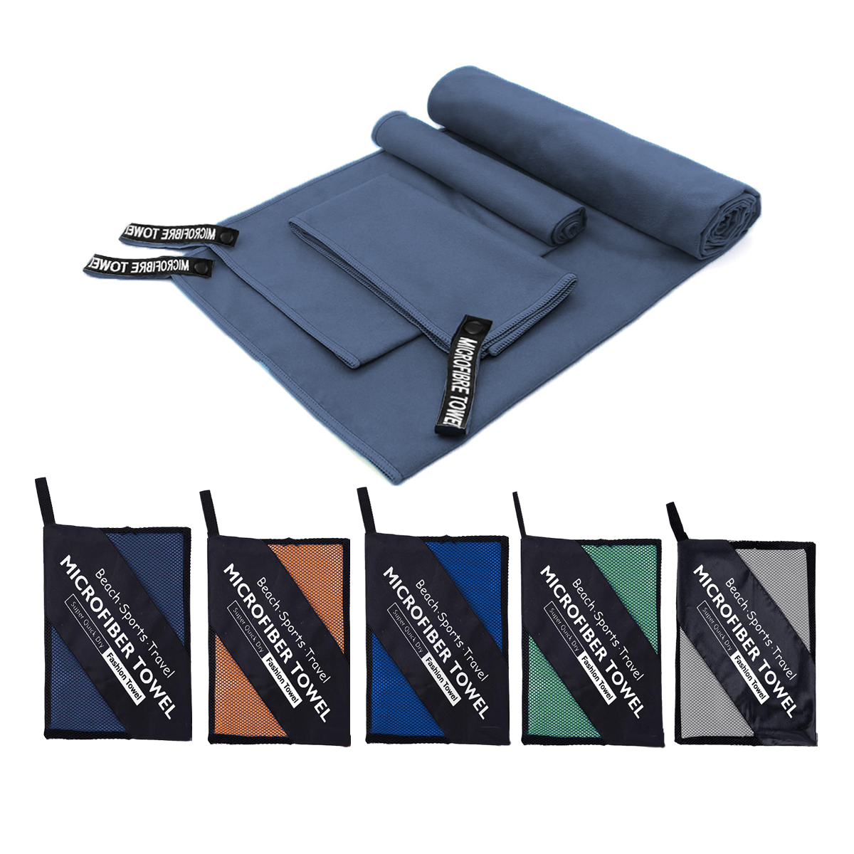 3- stuks microvezel sporthanddoeken, sneldrogend, absorberend, compact en lichtgewicht, ideaal voor op reis, strand, wandelen, de sportschool, het zwembad en kamperen.