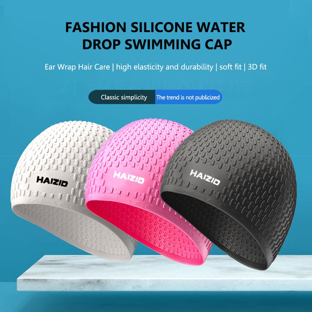 Swimming Cap Elastic Waterproof PU Fabric Protect Ears Long Hair Sports Swim Pool Hat Swimming Cap Free size For Men Women Adult