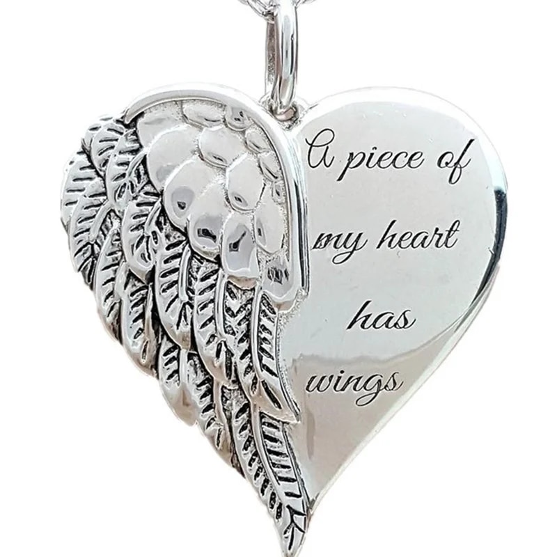 A Piece of My Heart Has Wings Pendant European American Angel Wings Engraved Necklace Jewelry Necklace for Women