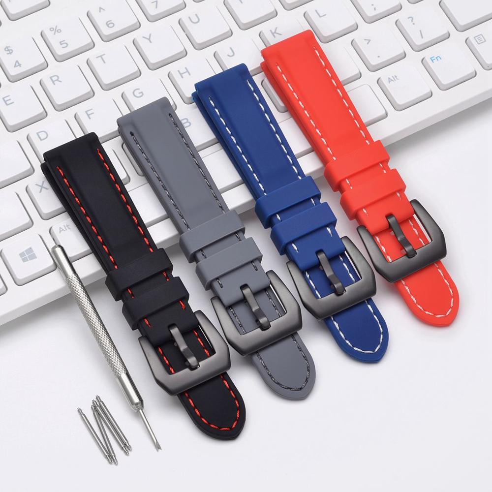 Wocci Siliconen Rubber Horlogebanden 18Mm 20Mm 22Mm 24Mm Diver Zwart Blauw Grijs Waterdichte Polsband Sport Stijl horloge Band Strap