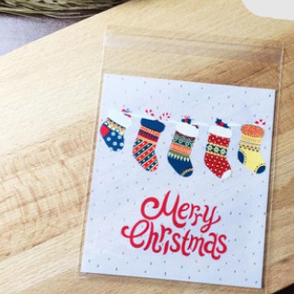 100pcs 4X6inch Merry Christmas Plastic Bag Self Adhesive Cookies Candy Bags Santa Claus Snowflake Xmas Plastic Bags TDH: Multi