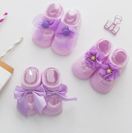Kid 'S Sokken 3 Paar Kant Boog Poreuze Sokken Koreaanse Stijl Dunne Holle Baby No-Show Sokken katoenen Sokken: Purple 3pair / 1 to 3year
