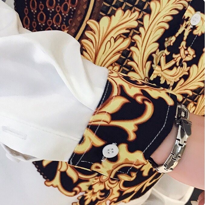 Casual blus homme barock bankettskjorta paisley svart guld herrskjorta lyx koreansk herr långärmade skjortor herr slim fit