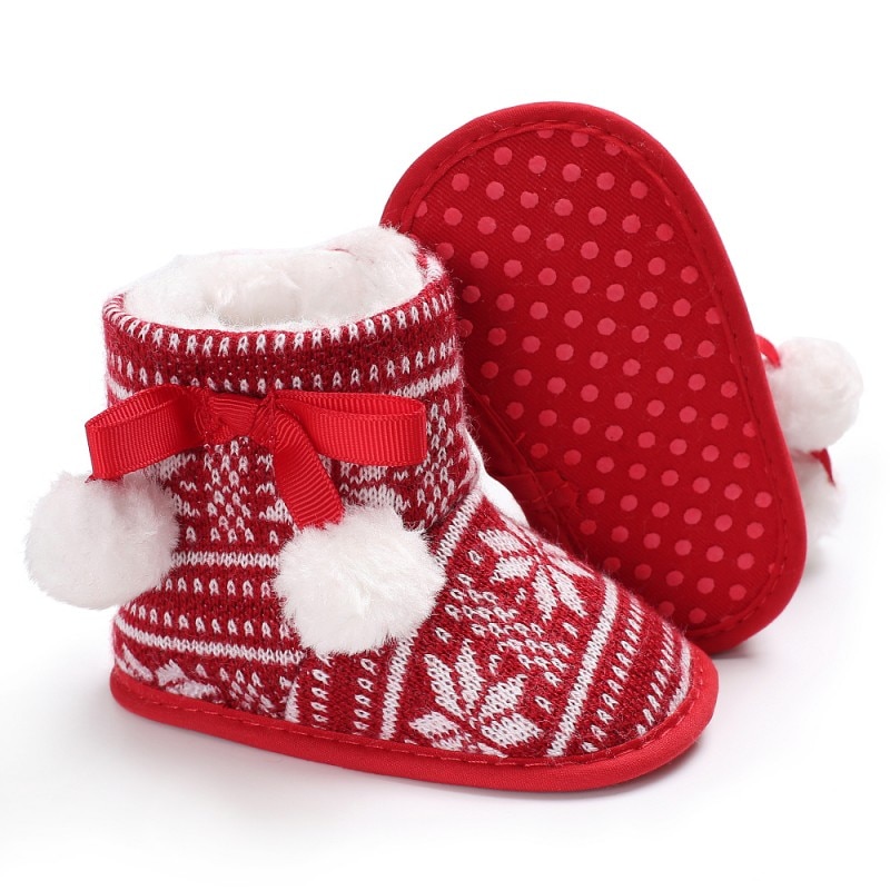 Varm vinter baby snø støvler første rullator pluss kashmir rød lønn baby støvler prewalker jule småbarn sko
