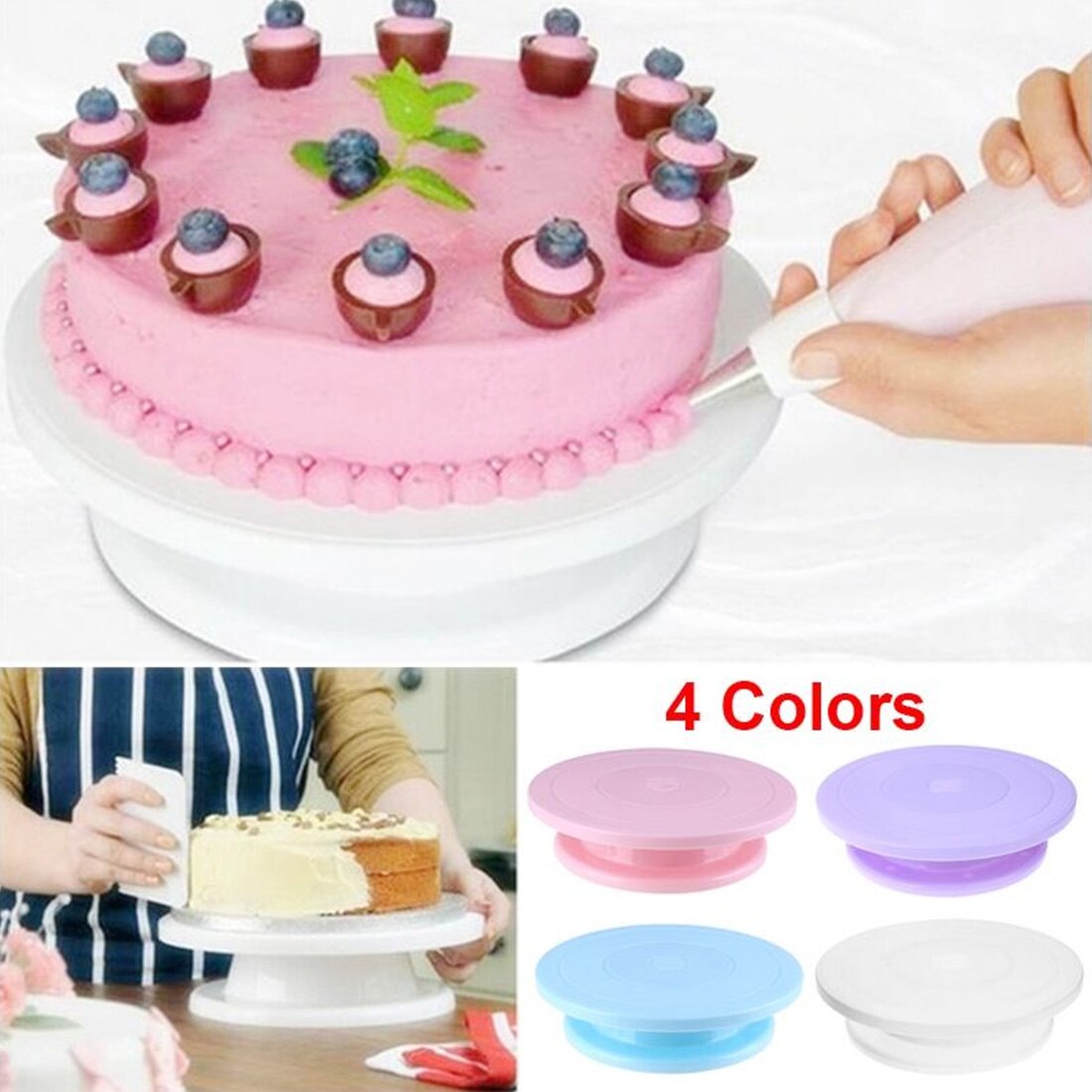 4 Kleuren Plastic Taart Draaitafel Taart Stand Roterende Taart Decoreren Draaitafel Anti-Slip Ronde Cake Stand Roterende Pan