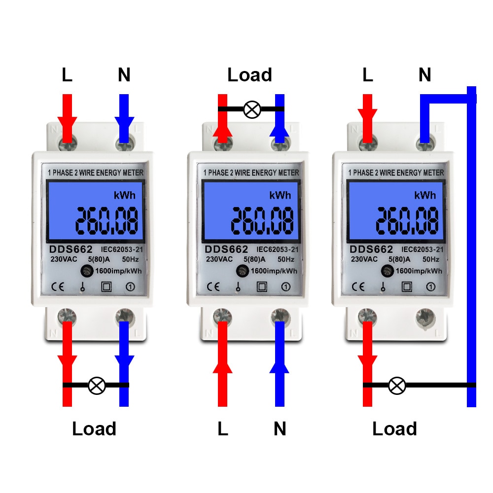 80A Din rail Single Phase Two Wire LCD Digital Display Power Consumption Energy Electric Meter kWh AC 220V 230V 50Hz/60Hz