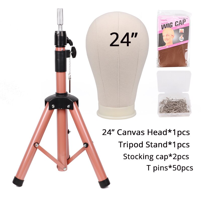 Nunify 21-25Inch Wig Tripod Stand And Canvas Head Wig Manikin Canvas Block Head Stand Aluminium Alloy Round And Mannequin Head: 24 pink