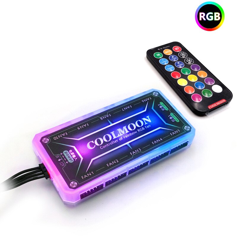 12V 5A Farbe Controller Mit 10 stücke 6pin Fan Port 2 stücke 4pin Licht Bar Port RGB Fans Fernbedienung controller Fan Hub Für COOLMOON
