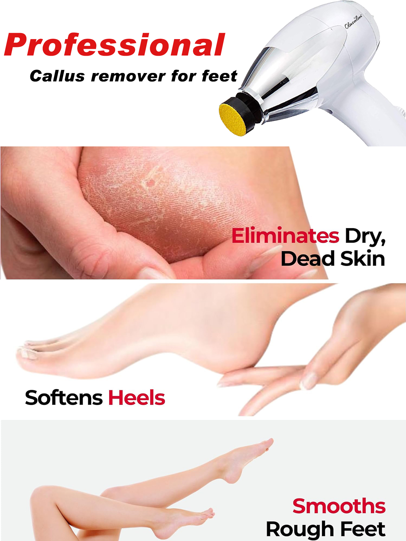 OLASALON Electric Foot Callus Remover Waterproof Foot Care Pedicure Tool Set for Callus Removal, 230V European plug